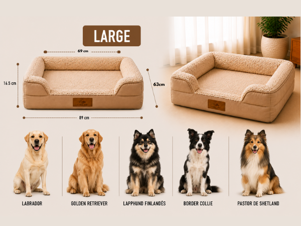 Cama Ortopédica para Perros Modelo Sofá – Talla Large | Memory Foam, Funda Lavable