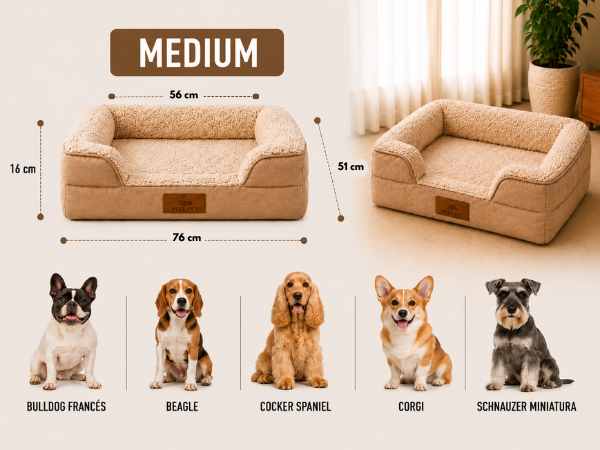 Cama Ortopédica para Perros Modelo Sofá – Talla Medium | Memory Foam, Funda Lavable