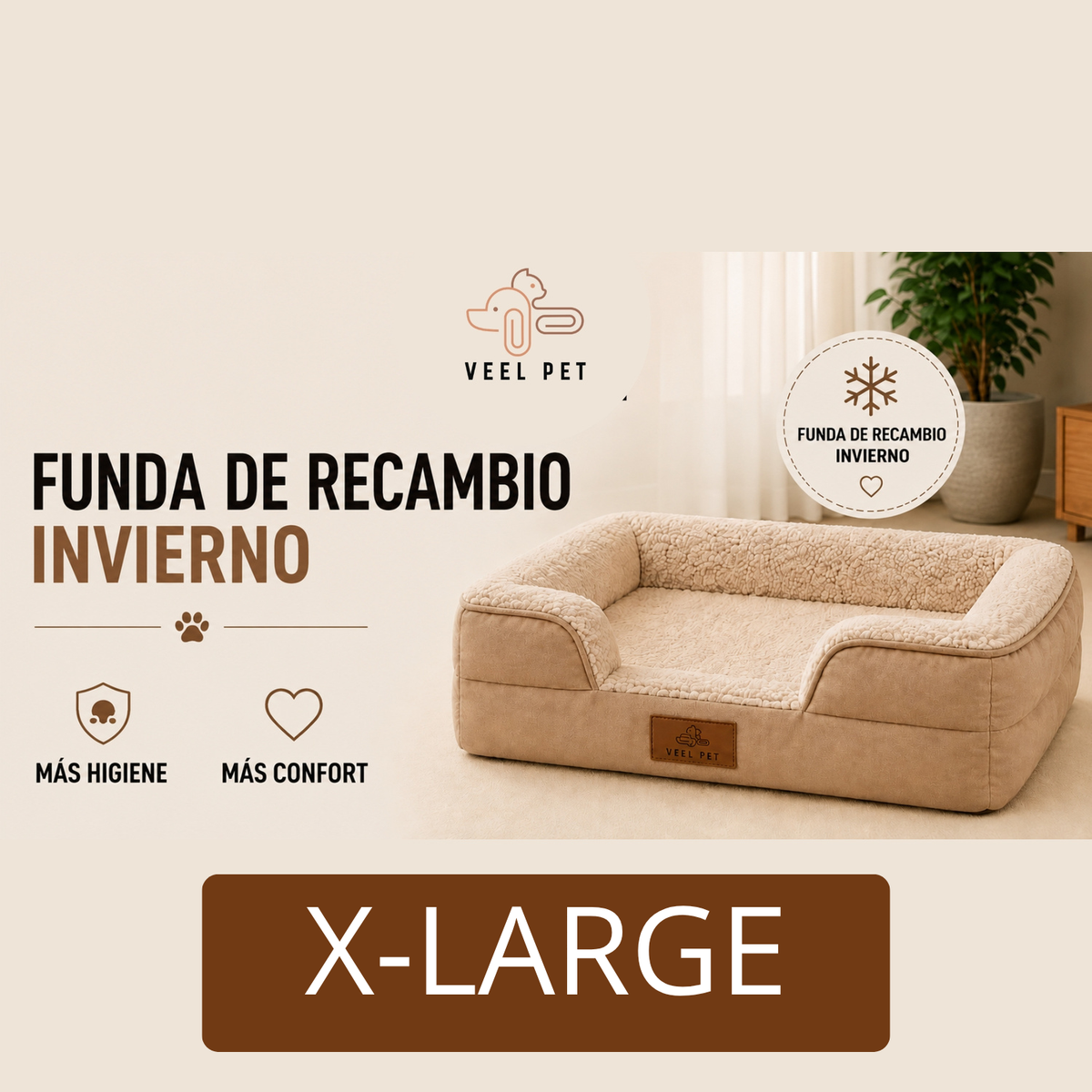 Funda de Recambio Invierno  Cama VEEL PET Modelo Sofá – Talla X-Large | Tejido Cálido