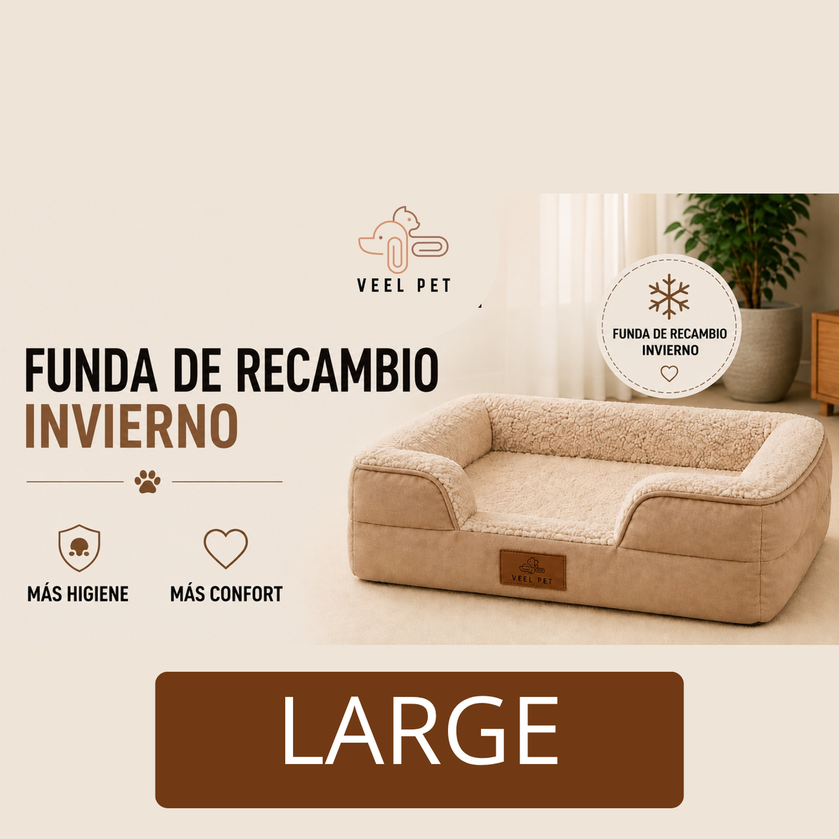 Funda de Recambio Invierno  Cama VEEL PET Modelo Sofá – Talla Large | Tejido Cálido
