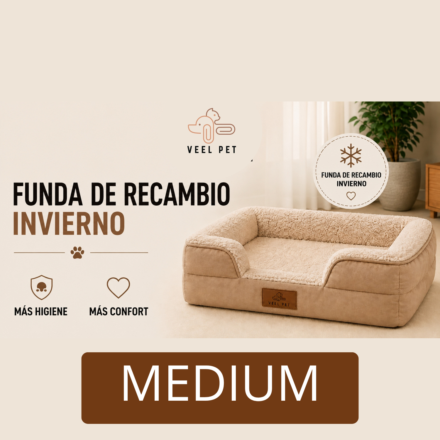 Funda de Recambio Invierno para Cama VEEL PET Modelo Sofá – Talla Medium | Tejido Cálido