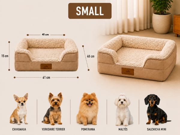 Cama Ortopédica  Perros Modelo Sofá – Talla Small | Memory Foam, Funda Lavable